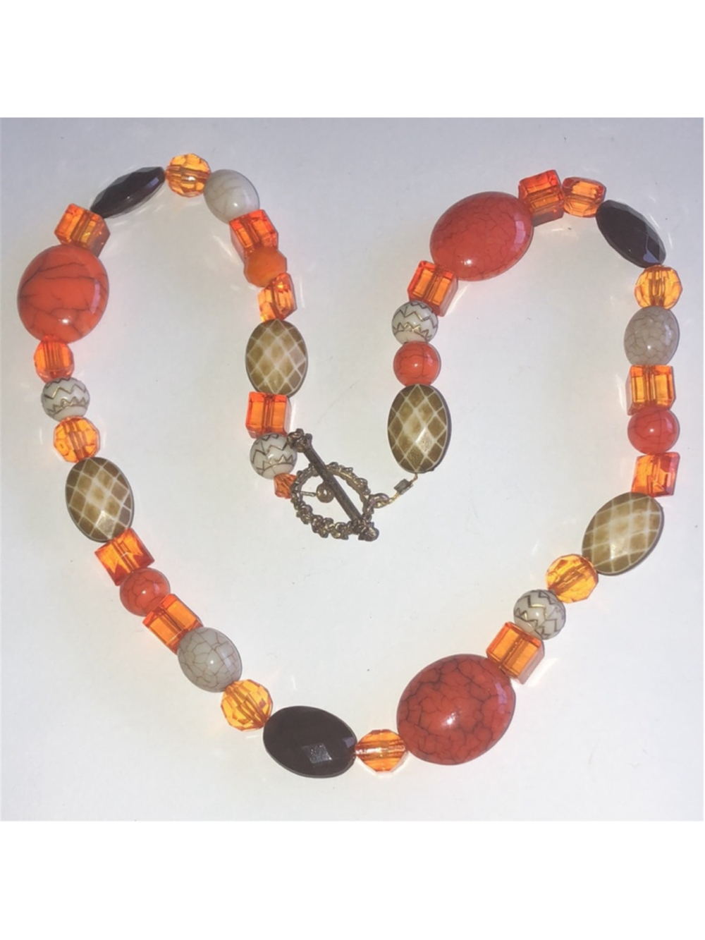 Colorful Orange Faux Stone Beaded Boho Necklace - Picture 3 of 4